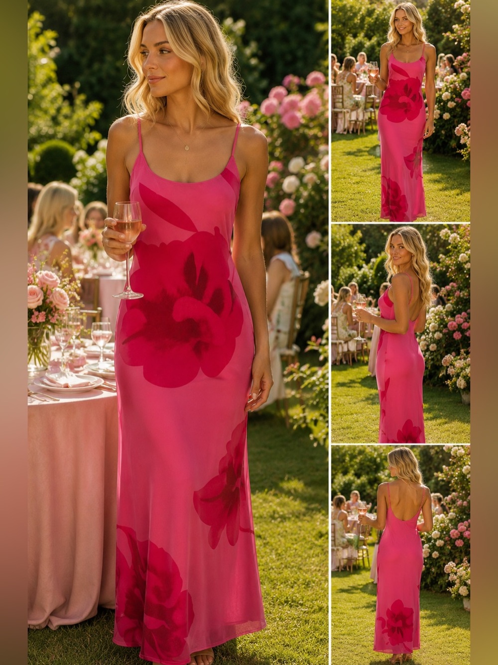 Princess Polly Pink Floral Mesh Maxi Dress Open Back Bias Cut S M 6 8 Y2K Barbie